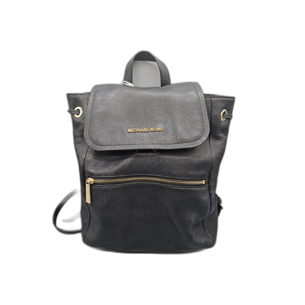 Michael Kors Black  Leather Drawstring Backpack Gold Tone Hardware [GNH017337]